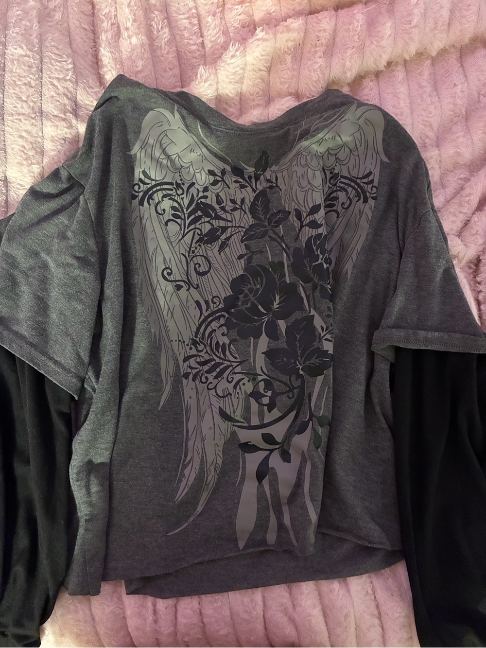 Gray Graphic Long Sleeve Layered Men's Shirt